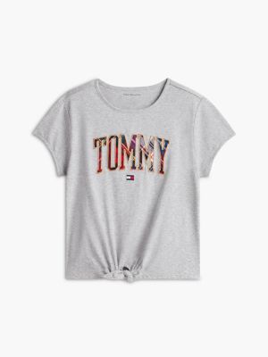 Детская футболка Tommy Hilfiger Plaid Tommy Logo Tie-Front, цвет: Светлый серый меланжевый — фото 5