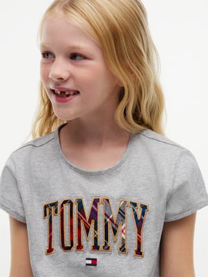 Детская футболка Tommy Hilfiger Plaid Tommy Logo Tie-Front, цвет: Светлый серый меланжевый — фото 3
