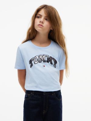 Tommy Hilfiger Girls' Kids' Foil Tommy Logo T-Shirt - Light Blue - M
