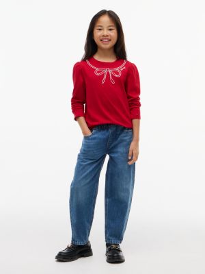 Детская футболка Tommy Hilfiger Bow Motif Puff-Sleeve, цвет: Красный — фото 2