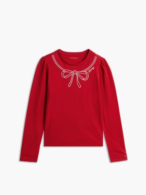 Детская футболка Tommy Hilfiger Bow Motif Puff-Sleeve, цвет: Красный — фото 5
