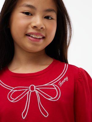 Детская футболка Tommy Hilfiger Bow Motif Puff-Sleeve, цвет: Красный — фото 3
