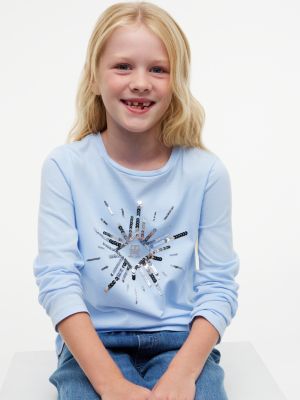 Детская футболка Tommy Hilfiger Sequin TH Star Logo, цвет: Светлый синий — фото 3