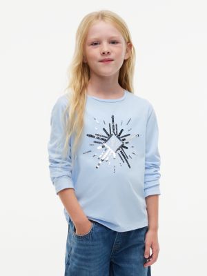 Kids' Sequin TH Star Logo T-Shirt, Light Blue