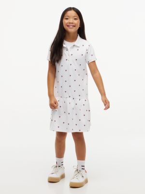 Tommy Hilfiger Girls' Kids' Heart Print Stretch Polo Dress - White - M