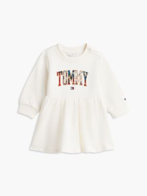 Babies' Plaid Logo Sweatshirt Dress, White
