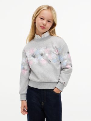 Tommy Hilfiger Girls' Kids' Snowflake Heart Logo Sweatshirt - Light Grey Heather - S