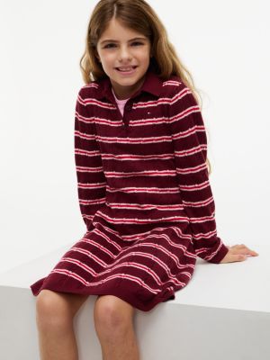 Детское платье Tommy Hilfiger Striped Sweater Dress, цвет: Бордовый — фото 3