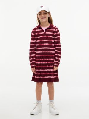 Детское платье Tommy Hilfiger Striped Sweater Dress, цвет: Бордовый — фото 1