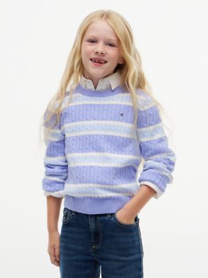 Kids' Striped Cable Knit Sweater, Iris