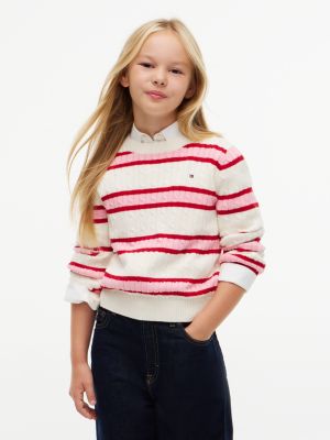 Kids' Striped Cable Knit Sweater, Ivory Stripe