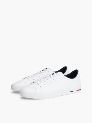 Tommy Hilfiger Men's Flag Stripe Vulcanized Leather Sneaker - White - US 12 / EU 46