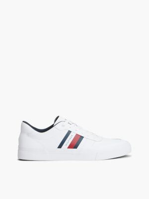 Signature Stripe Coated Leather Sneaker, White
