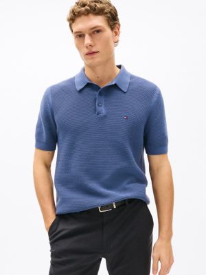 Textured Stitch Sweater Polo, Faded Indigo