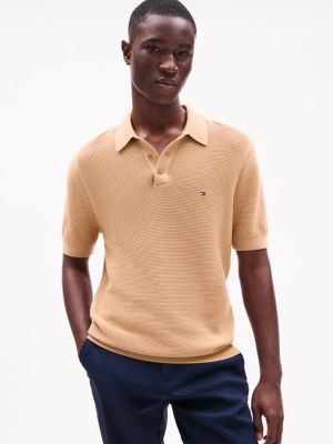 Textured Stitch Sweater Polo, Classic Khaki