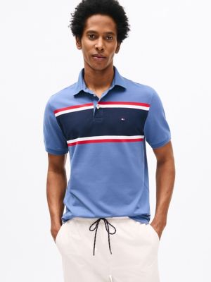 Slim Fit Block Stripe Polo, Faded Indigo