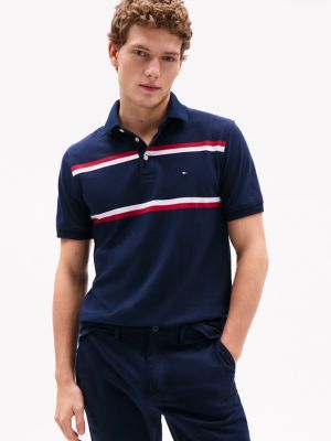 Slim Fit Block Stripe Polo, Navy