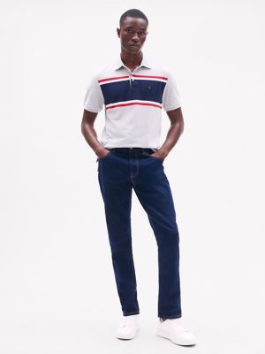 Slim Fit Block Stripe Polo, Light Grey Heather