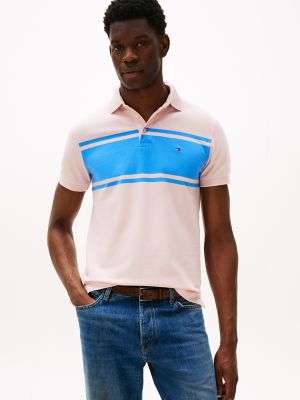 Slim Fit Block Stripe Polo, Whimsy Pink
