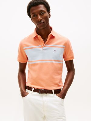 Slim Fit Block Stripe Polo, Peach Dusk