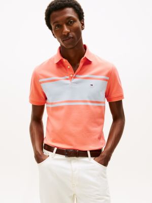 Slim Fit Block Stripe Polo, Peach Dusk