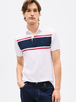 Slim Fit Block Stripe Polo, Optic White