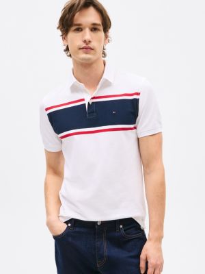 Slim Fit Block Stripe Polo, Optic White