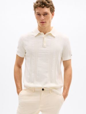Ribbed Stitch Polo Sweater, Ecru