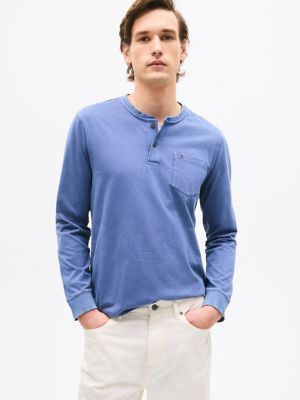 Long-Sleeve Pocket Henley Shirt, Faded Indigo