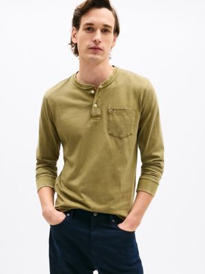 Long-Sleeve Pocket Henley Shirt, Uniform Olive