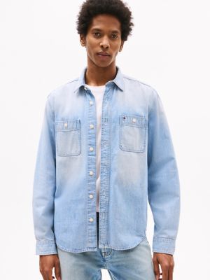 Light Wash Denim Workwear Shirt, Light Wash
