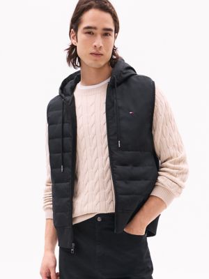 Hooded Zip Puffer Vest, Black