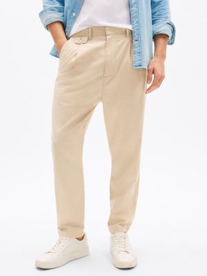 Pleated Relaxed Linen-Blend Pant, Classic Beige