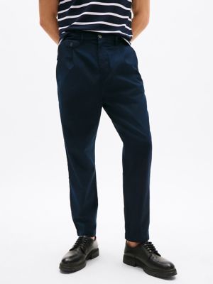 Pleated Relaxed Linen-Blend Pant, Navy