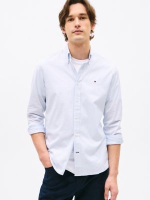 Chemise en popeline extensible à carreaux vichy, coupe régulière, bleu aérien