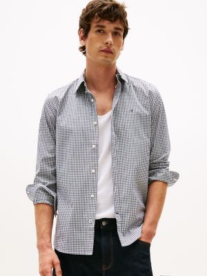 Regular Fit Gingham Stretch Poplin Shirt, Navy