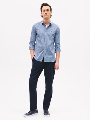 Slim Fit Mini Check Print All-Day Shirt, Vessel Blue