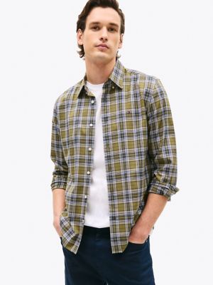 Regular Fit Plaid Stretch Poplin Shirt, Uniform Olive