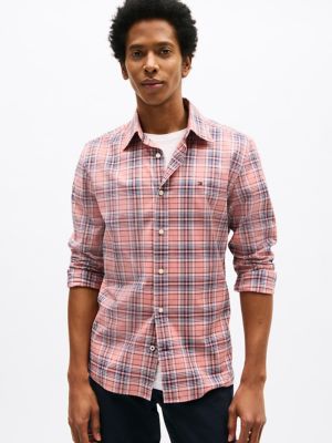 Regular Fit Plaid Stretch Poplin Shirt, Teaberry Blossom
