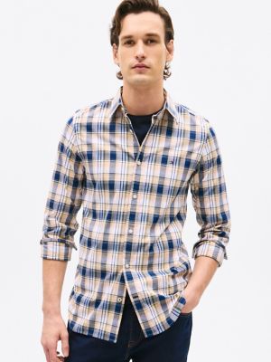 Slim Fit Plaid Stretch Poplin Shirt, Trench