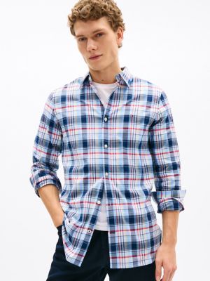 Slim Fit Plaid Stretch Poplin Shirt, Carbon Navy