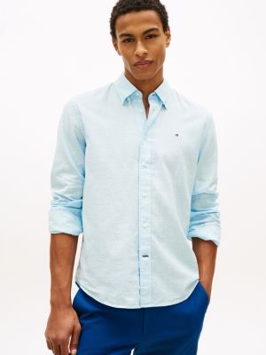 Regular Fit Dyed Cotton-Linen Shirt, Rain Dance
