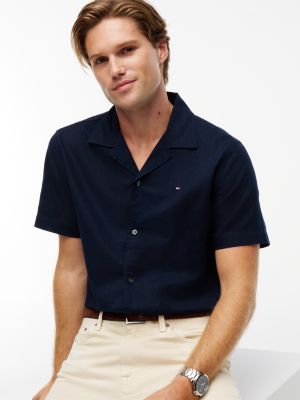 Мужская рубашка Tommy Hilfiger Regular Fit Cotton-Linen Camp, цвет: Тёмно-синий — фото 3
