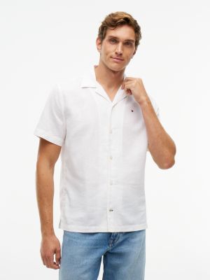 Regular Fit Cotton-Linen Camp Shirt, Optic White