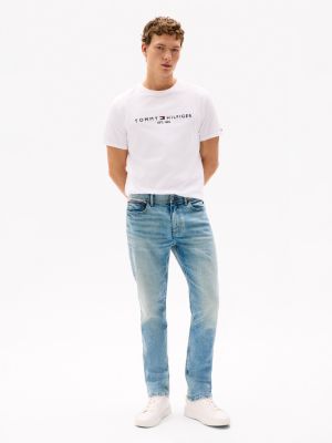 Faded Wash Stretch Straight Jean, Medium Wash Denim