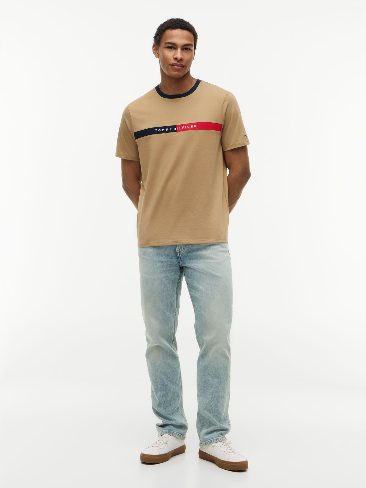 Colorblock Flag Stripe Logo T-Shirt — Dark Dune