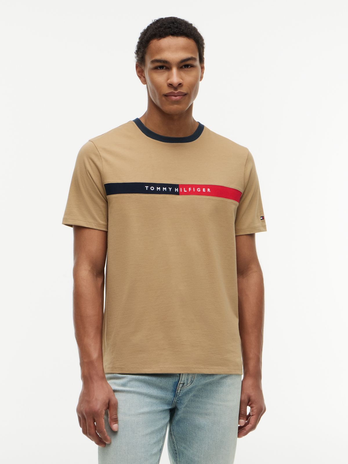 Colorblock Flag Stripe Logo T-Shirt — Dark Dune