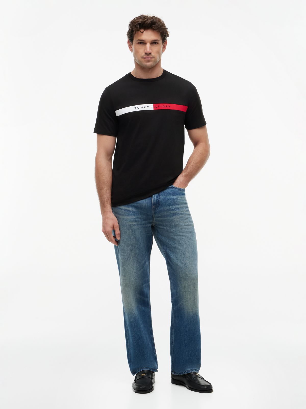 Colorblock Flag Stripe Logo T-Shirt — Black