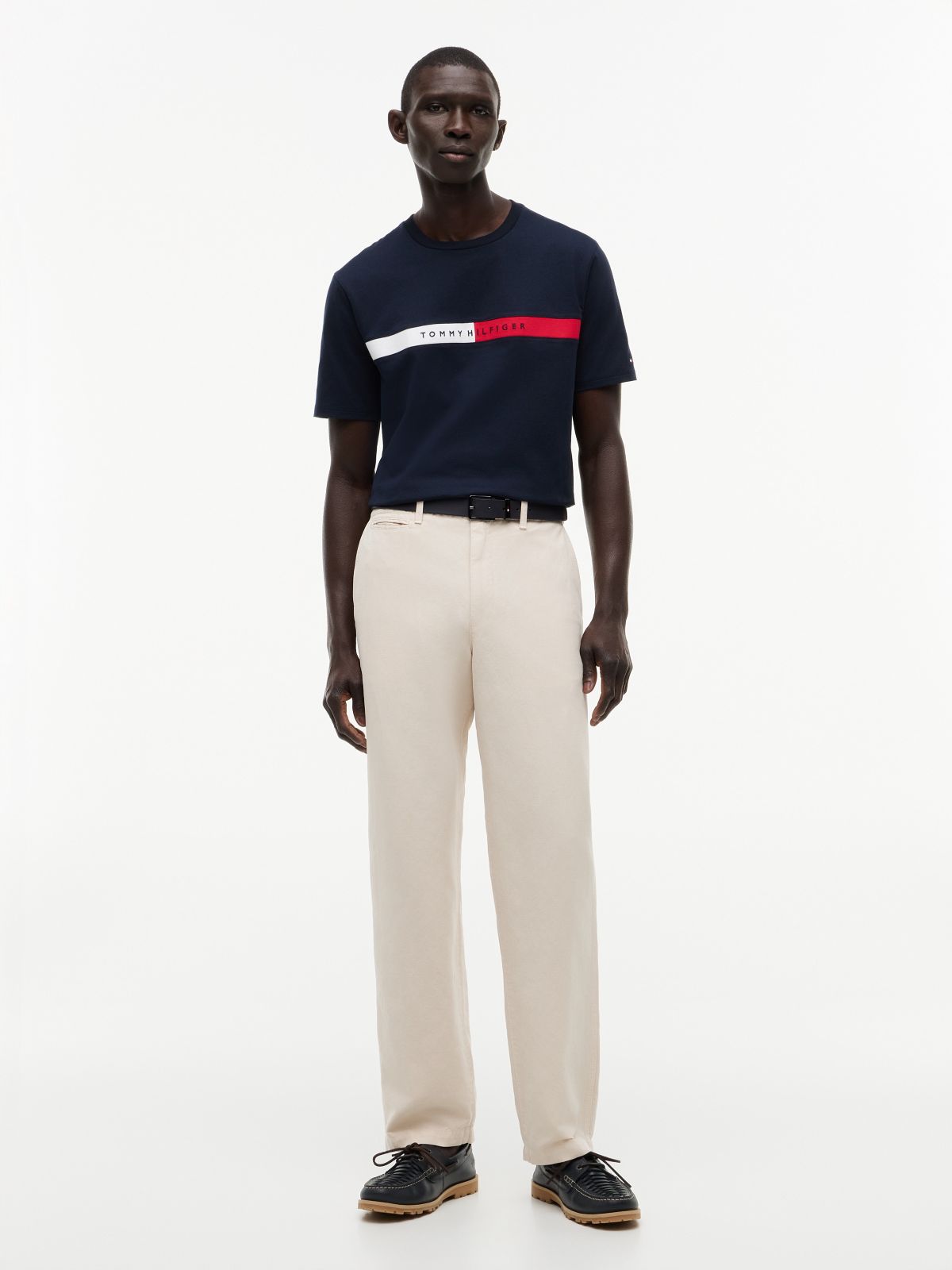 Colorblock Flag Stripe Logo T-Shirt — Navy Blue