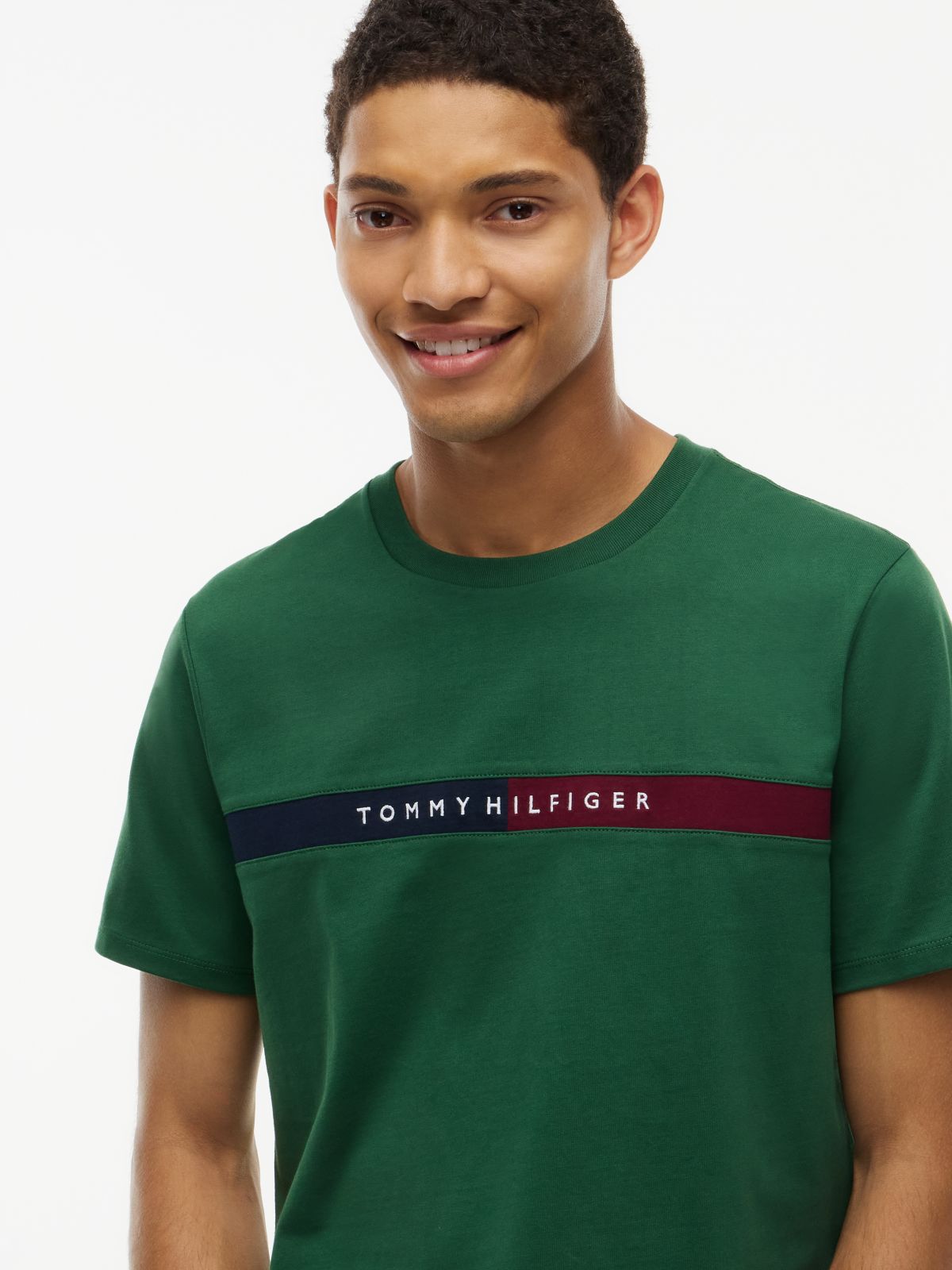 Colorblock Flag Stripe Logo T-Shirt — Deep Evergreen